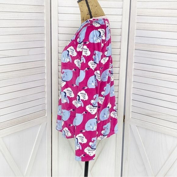 Disney Eeyore Veloure Lounge Sleep Shirt Pink Medium Long Sleeve Pullover - Picture 2 of 11